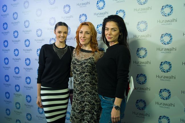 Юлия Кавтарадзе, Анна Бессонова и Василиса Фролова на презентации Hurawalhi Maldives